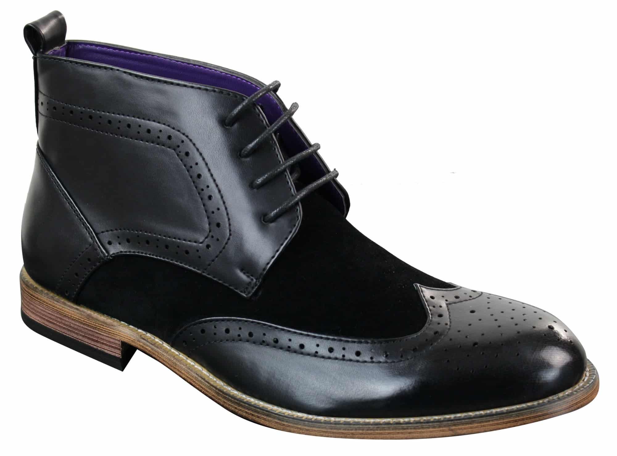 Moški črni usnjeni semiš brogues iz umetnega usnja, elegantni casual škornji do gležnjev s čipko