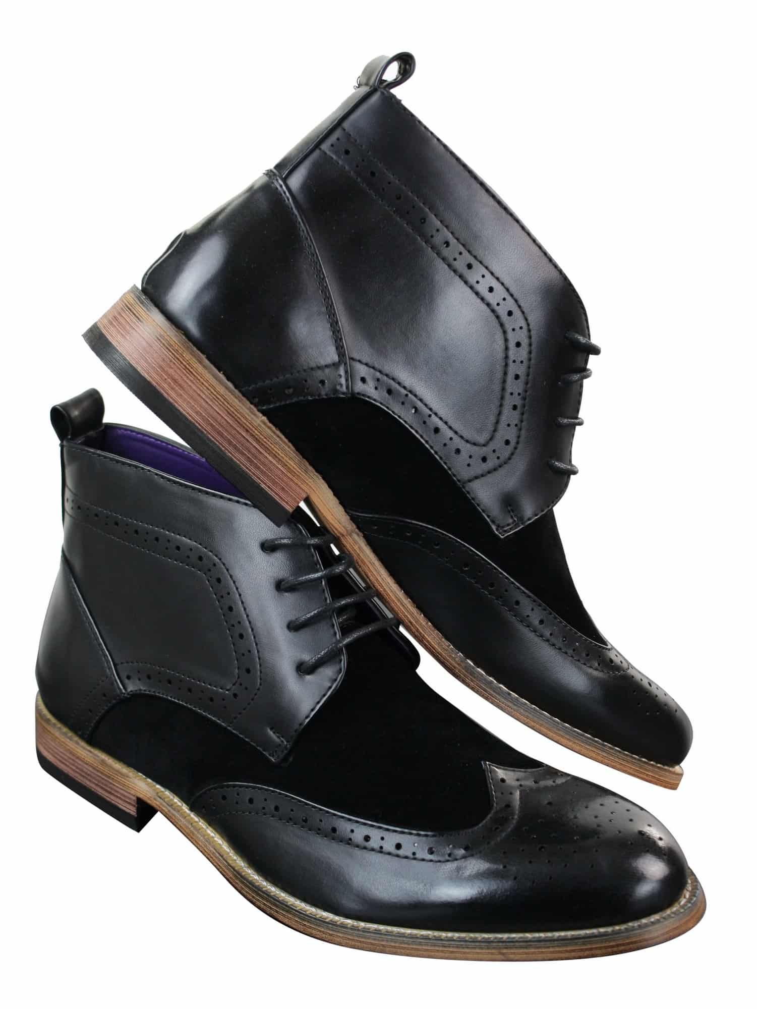 Moški črni usnjeni semiš brogues iz umetnega usnja, elegantni casual škornji do gležnjev s čipko