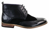 Moški črni usnjeni semiš brogues iz umetnega usnja, elegantni casual škornji do gležnjev s čipko