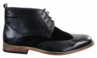 Moški črni usnjeni semiš brogues iz umetnega usnja, elegantni casual škornji do gležnjev s čipko