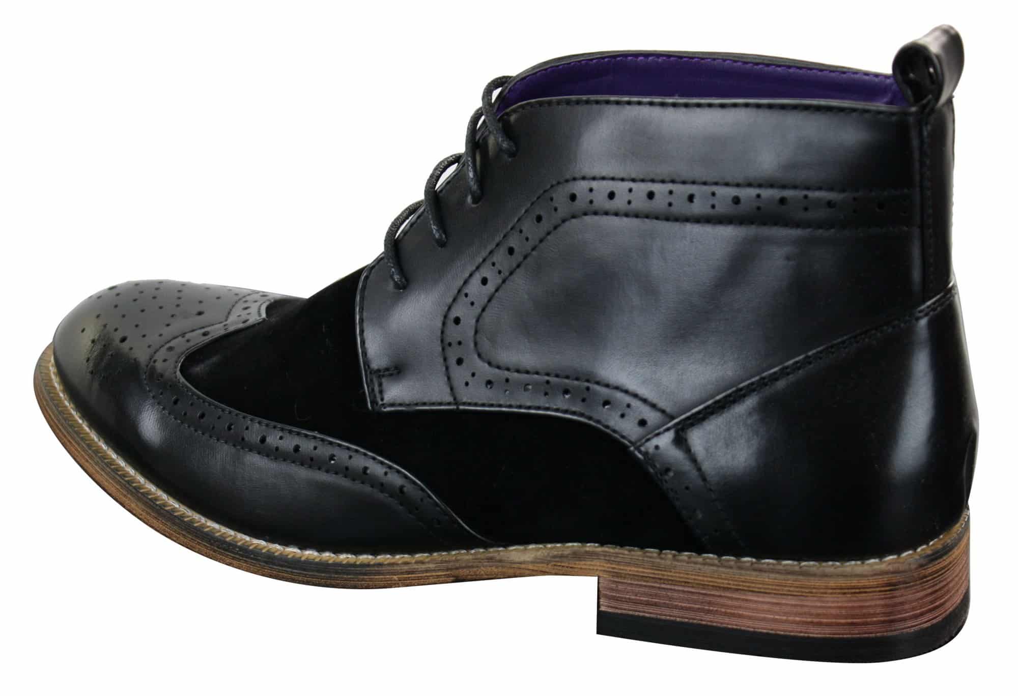 Moški črni usnjeni semiš brogues iz umetnega usnja, elegantni casual škornji do gležnjev s čipko