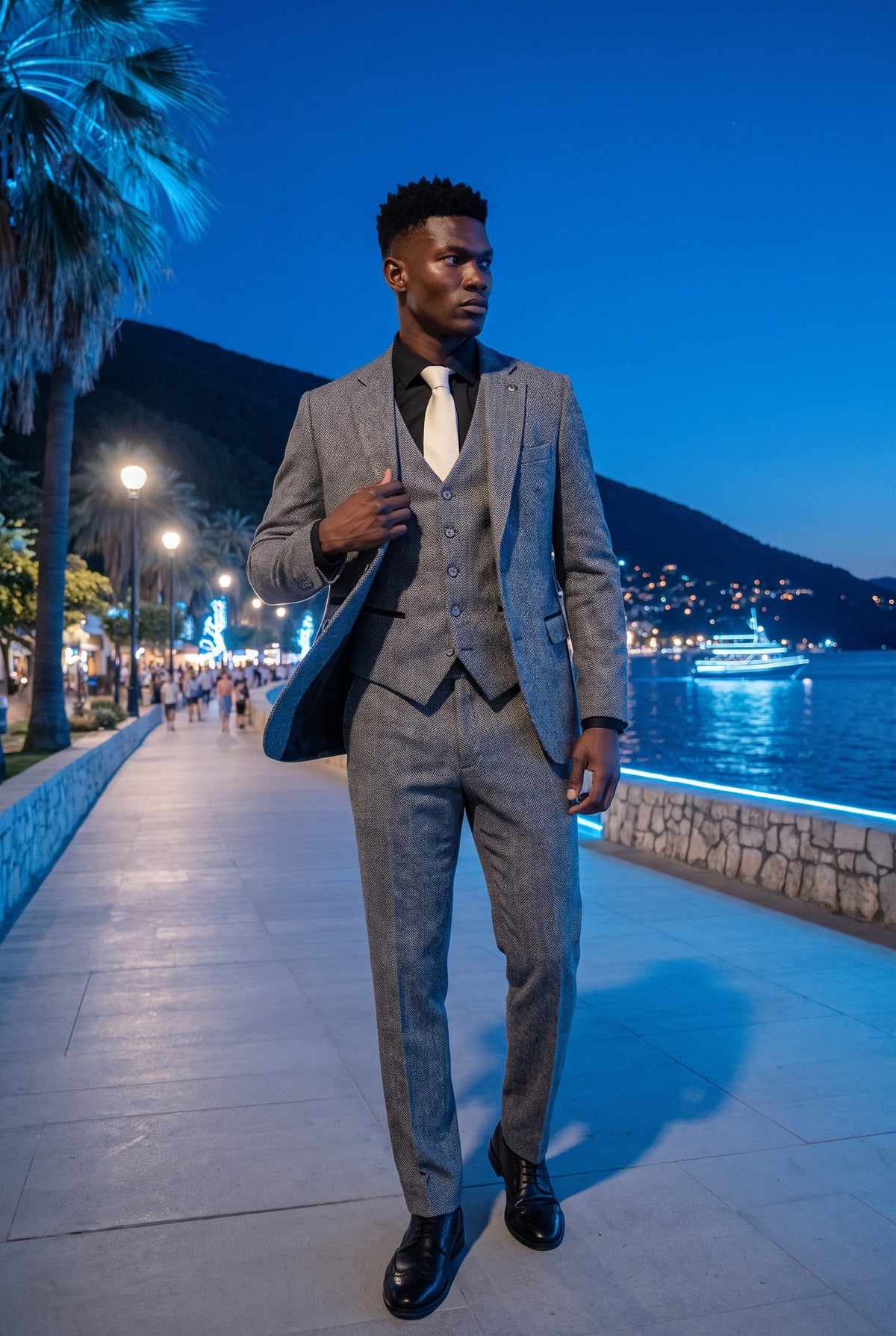 Look #975 styled with IM41 - Moška siva 3-delna tvidasta obleka z vzorcem ribje kosti