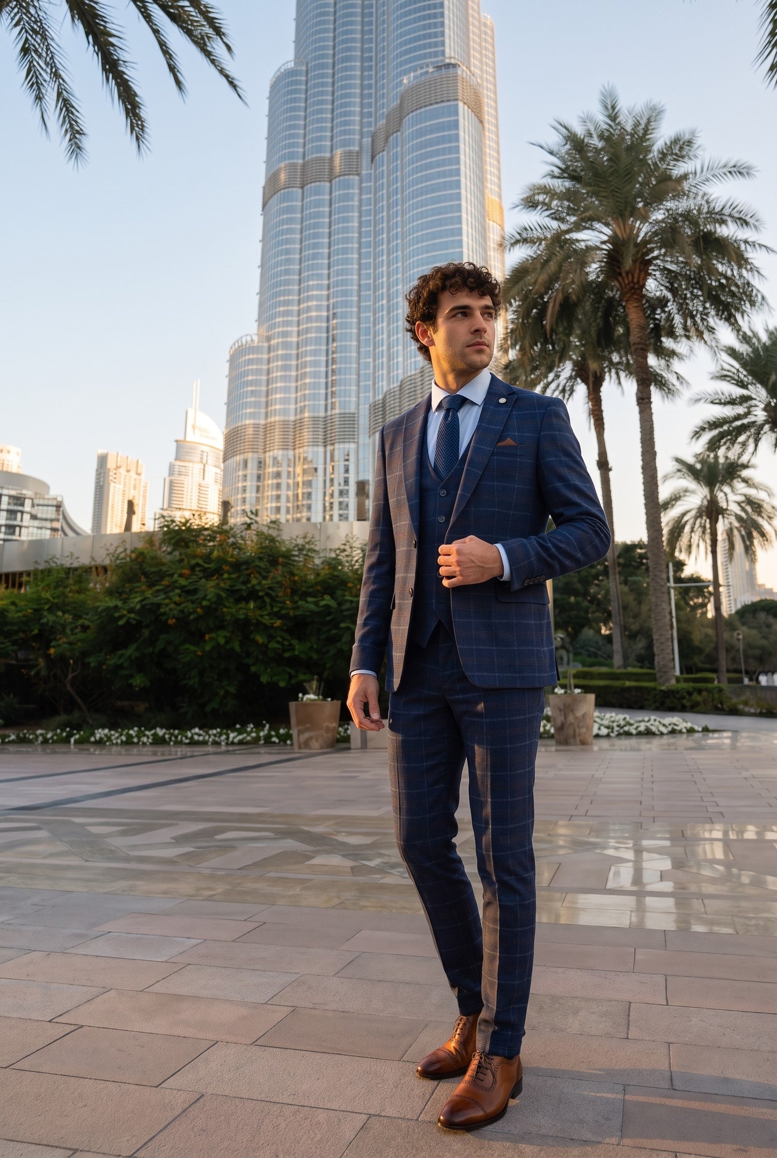 Look #978 styled with Moška temno modra karo obleka s tremi deli - Paul Andrew Kenneth