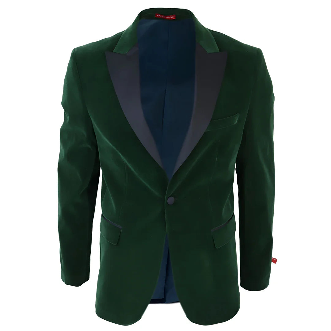 Moški zeleni žametni smoking, blazer, satenasti reverji, večerja, poroka, maturantski ples, črna kravata