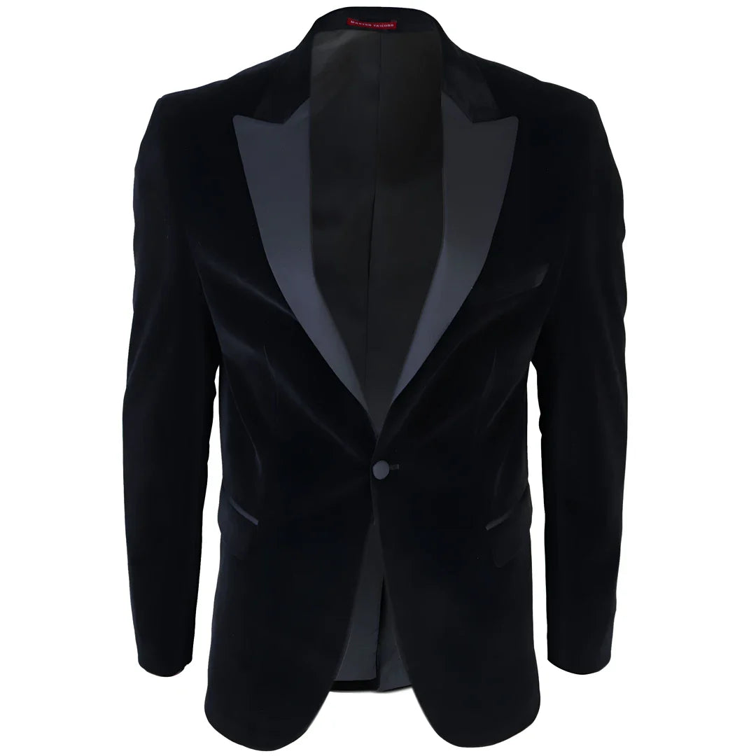Moški črni žametni smoking, blazer, satenasti reverji, večerja, poroka, maturantski ples, črna kravata