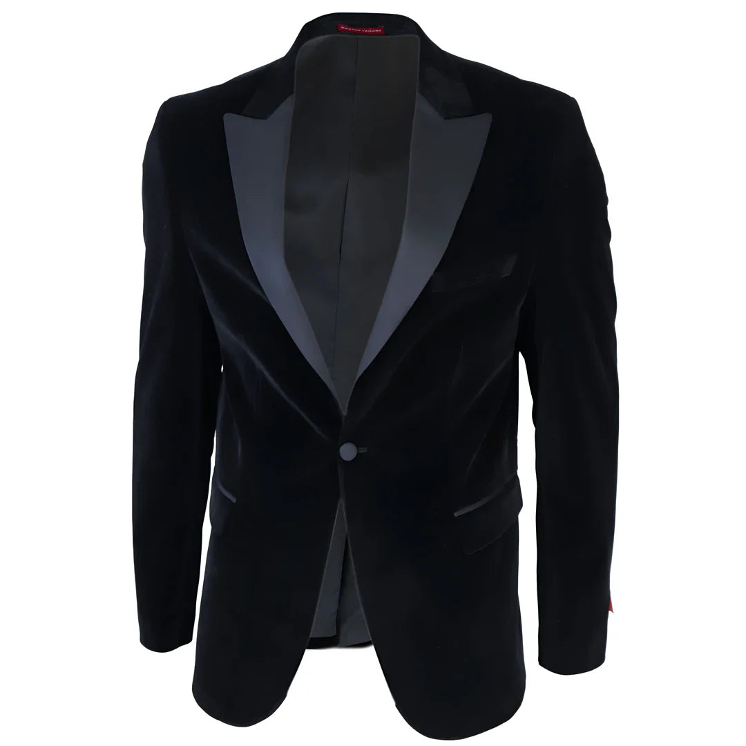 Moški črni žametni smoking, blazer, satenasti reverji, večerja, poroka, maturantski ples, črna kravata