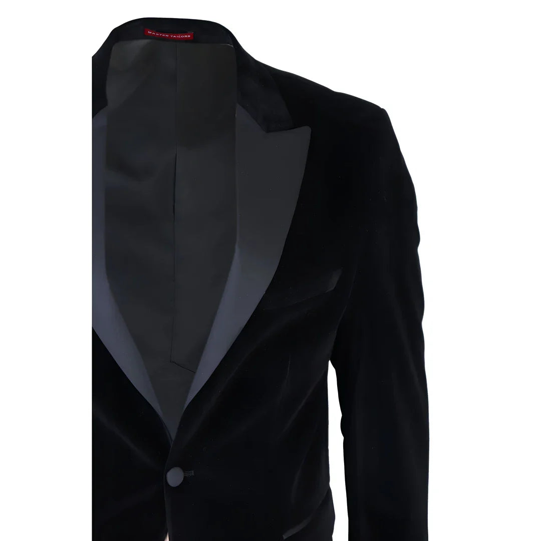 Moški črni žametni smoking, blazer, satenasti reverji, večerja, poroka, maturantski ples, črna kravata