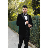 Moški črni žametni smoking, blazer, satenasti reverji, večerja, poroka, maturantski ples, črna kravata