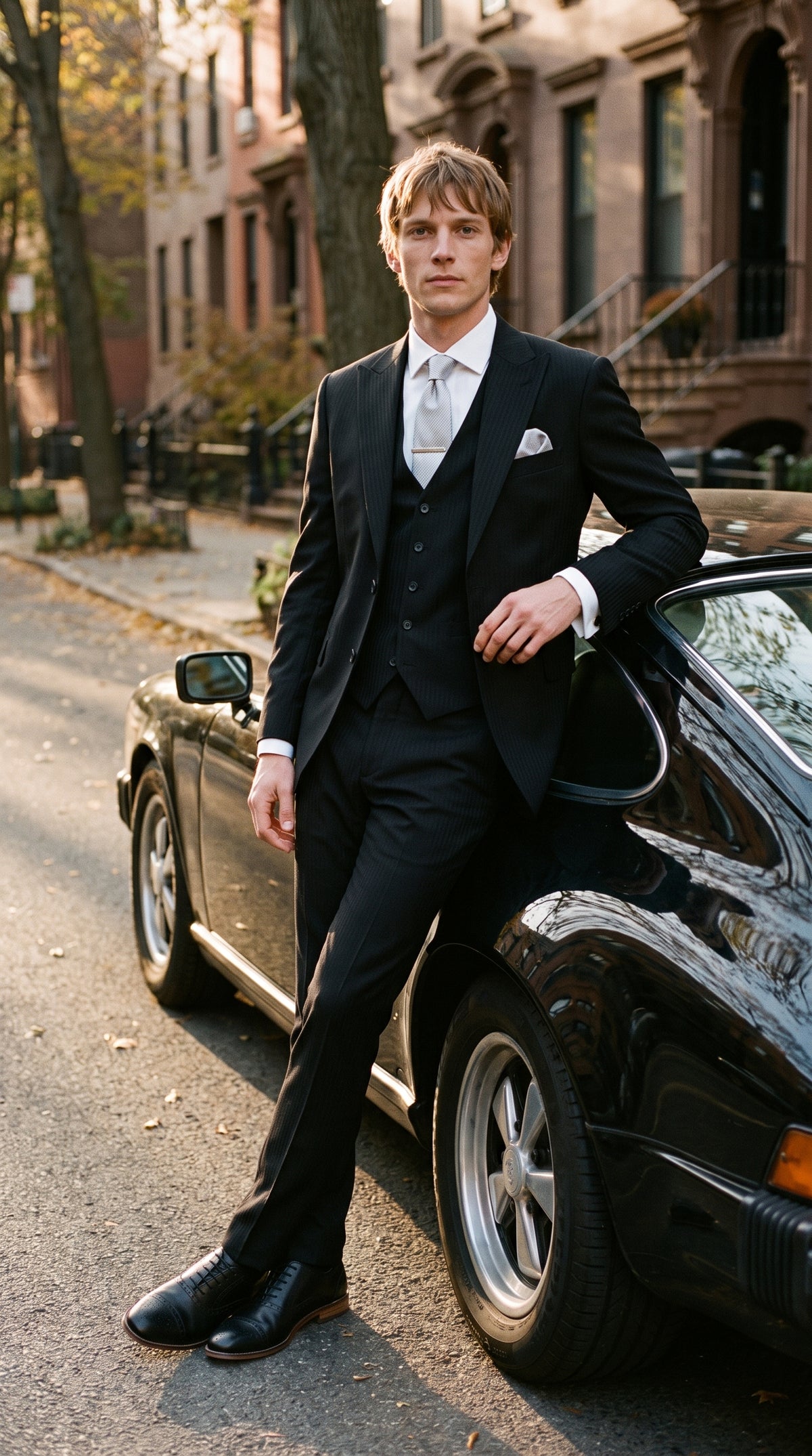 Look #819 styled with Roberto - Moška črna 3-delna obleka z mešanico volne in senčnimi črtami