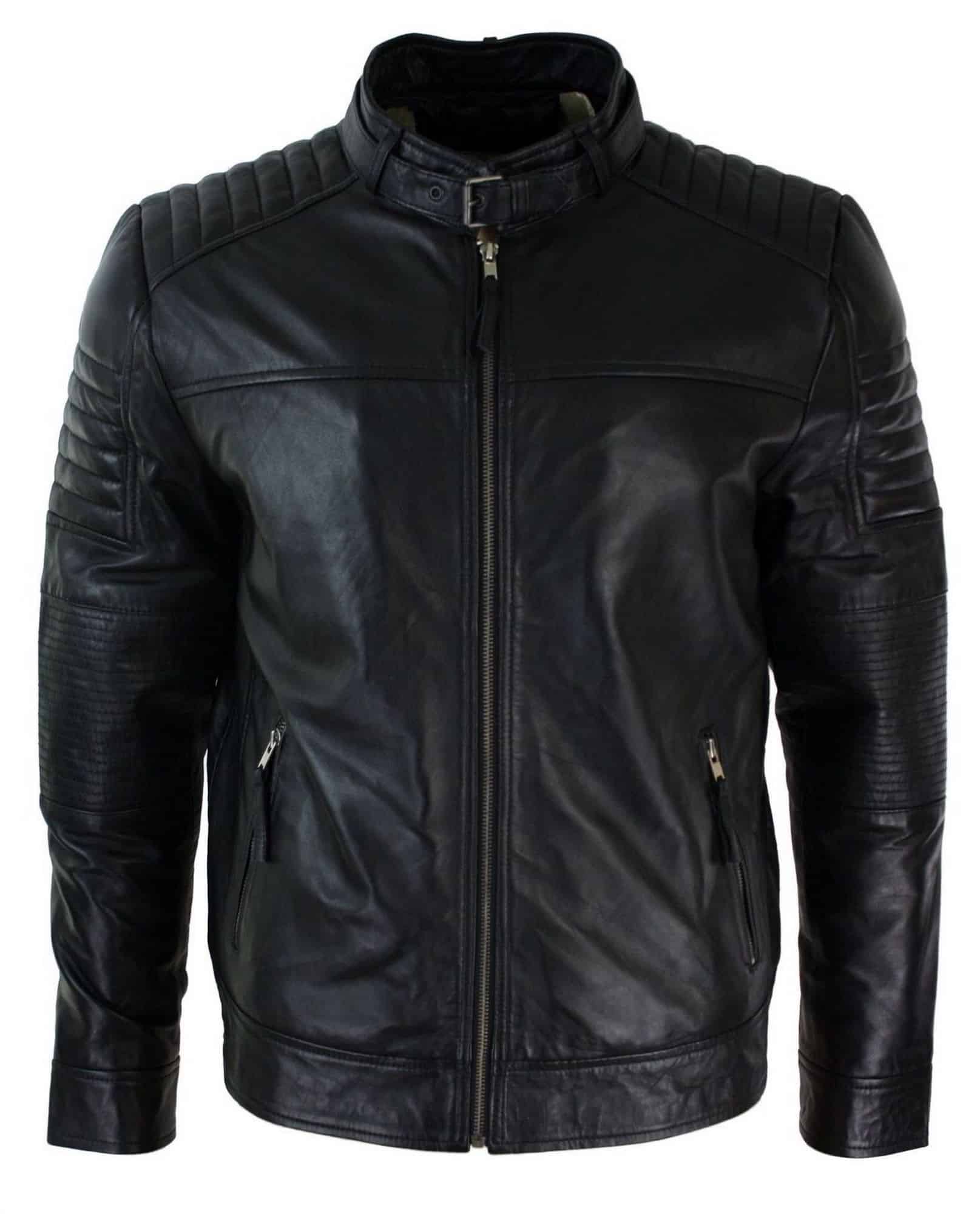 Moška motoristična jakna iz pravega usnja, črne barve, retro vintage kroj, UK