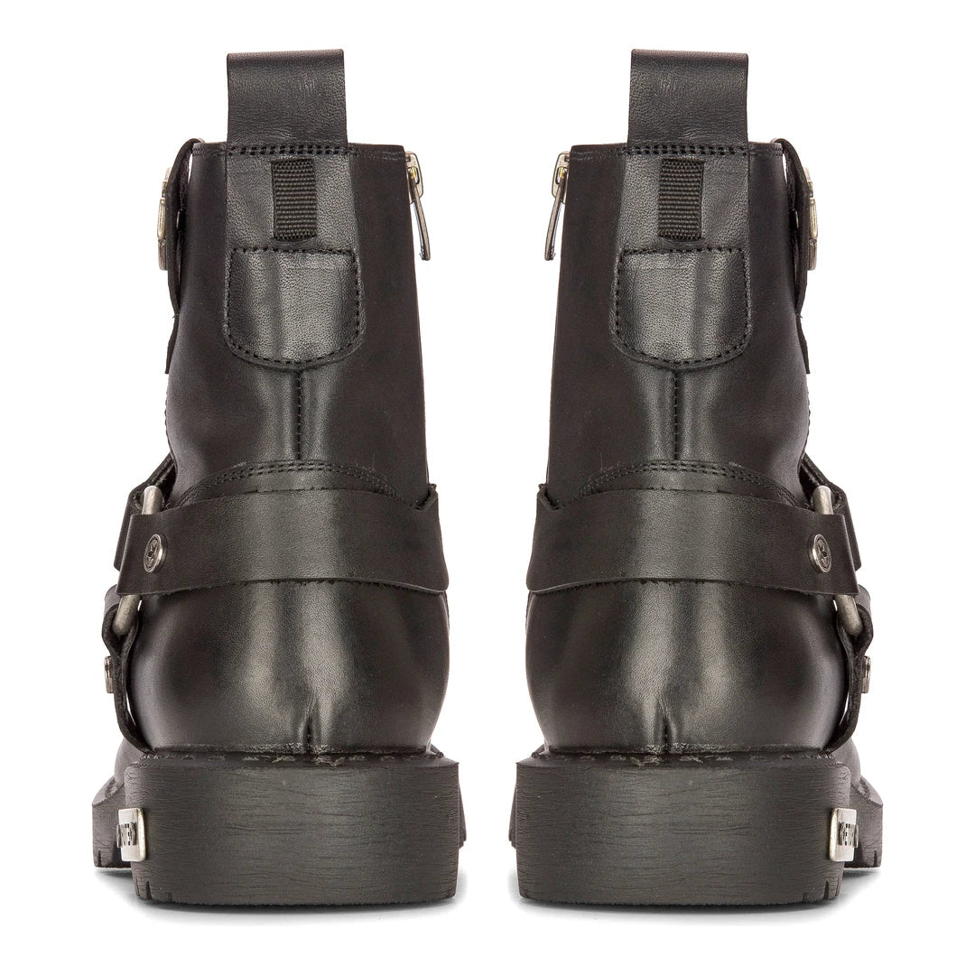 Moški črni usnjeni motoristični škornji Western Rock Punk Metal Toe gležnjarji