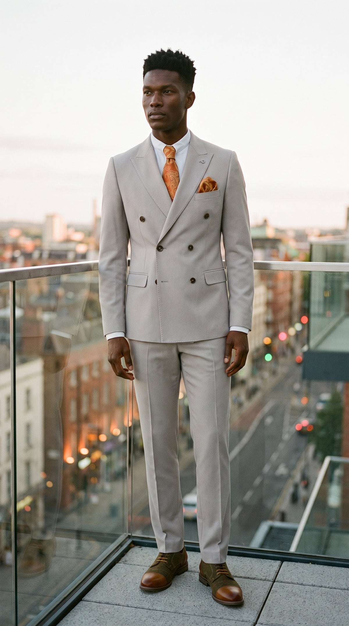 Look #660 styled with Mayfair - Moška dvodelna obleka iz kamnitega materiala z dvojnim rebrom