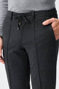 Moške taupe ogljeno rjave elegantne hlače z vrvico, krojene, zožene