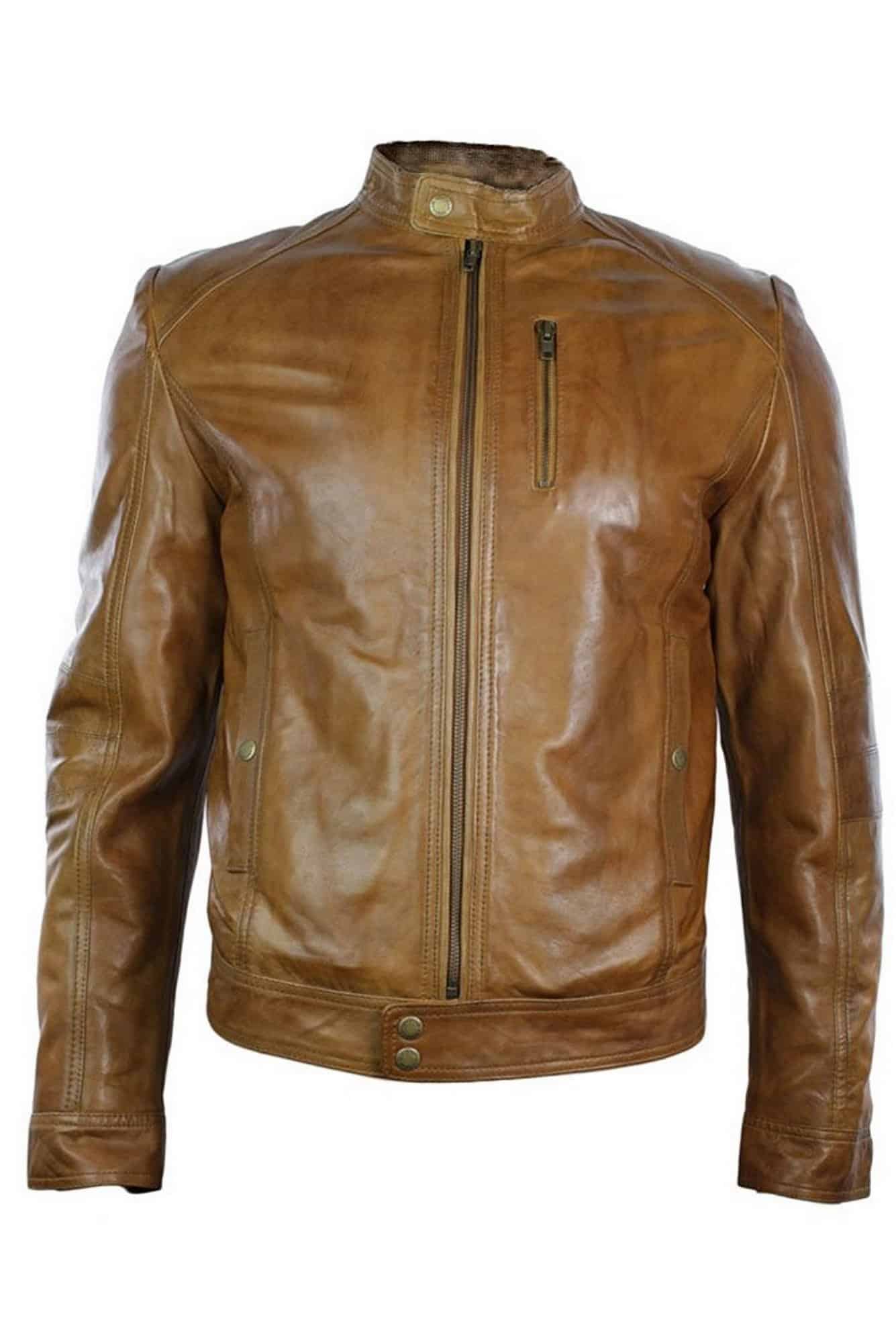 Moška motoristična jakna z zadrgo iz pravega usnja, črne barve, ozek kroj, retro vintage, elegantna, rjava