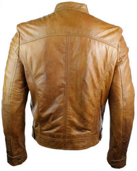 Moška motoristična jakna z zadrgo iz pravega usnja, črne barve, ozek kroj, retro vintage, elegantna, rjava