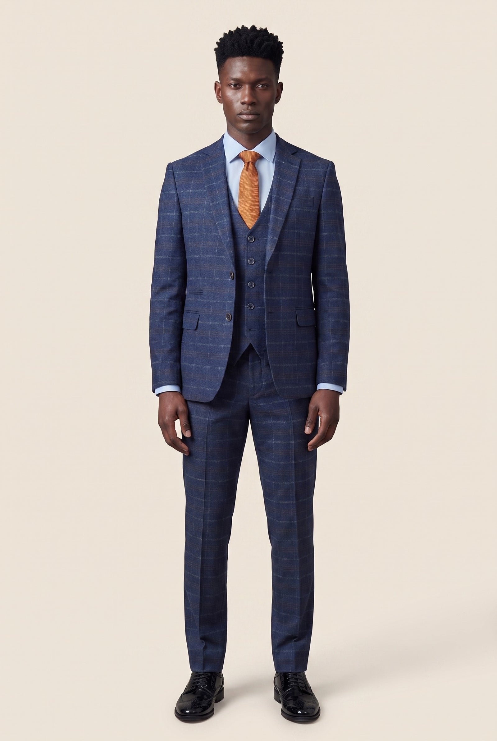 Look #979 styled with Moška temno modra karo obleka s tremi deli - Paul Andrew Kenneth