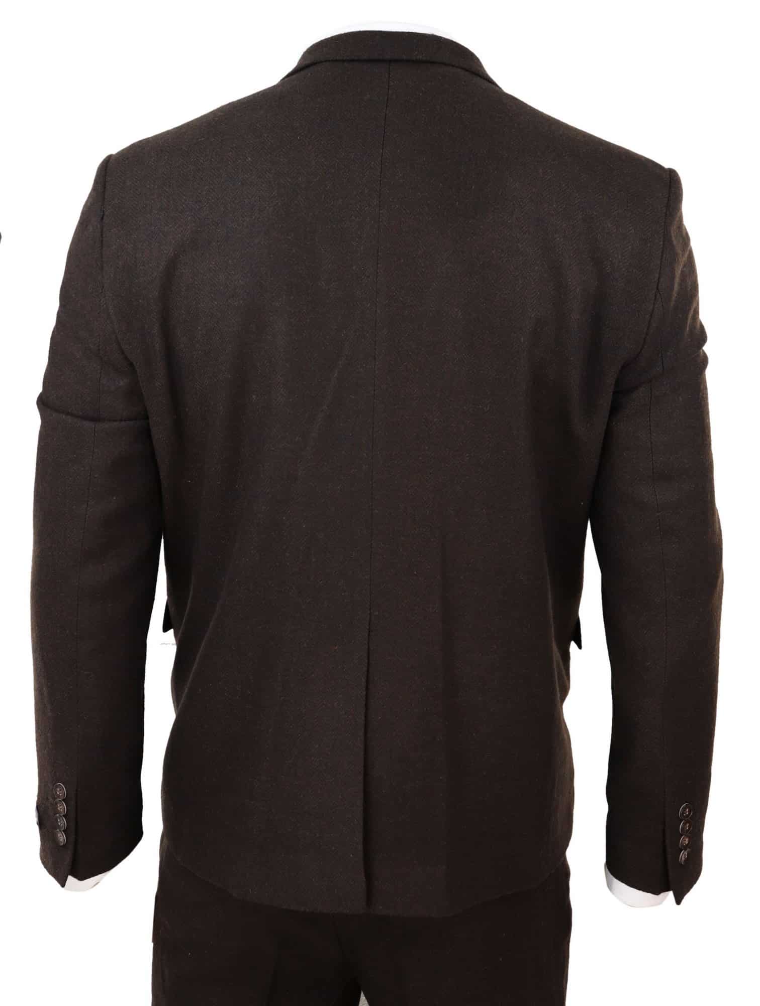 Rjava tvidasta obleka z vzorcem ribje kosti, 3 kosi