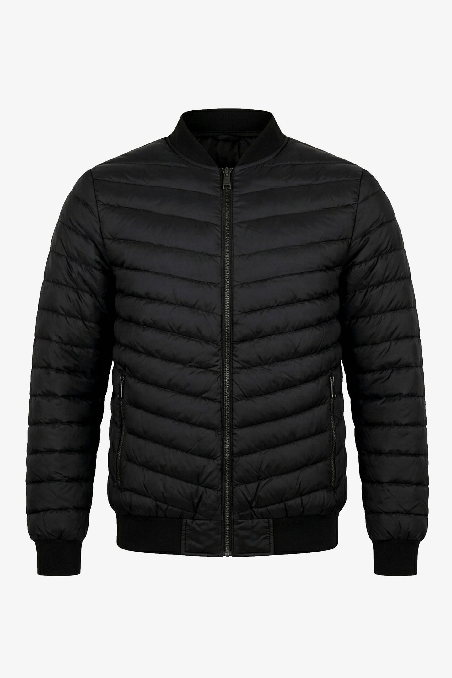Moška črna prešita bomber jakna z zadrgo