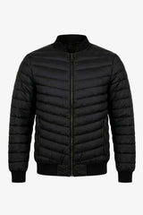 Moška črna prešita bomber jakna z zadrgo