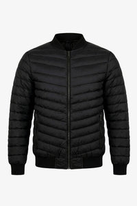 Moška črna prešita bomber jakna z zadrgo
