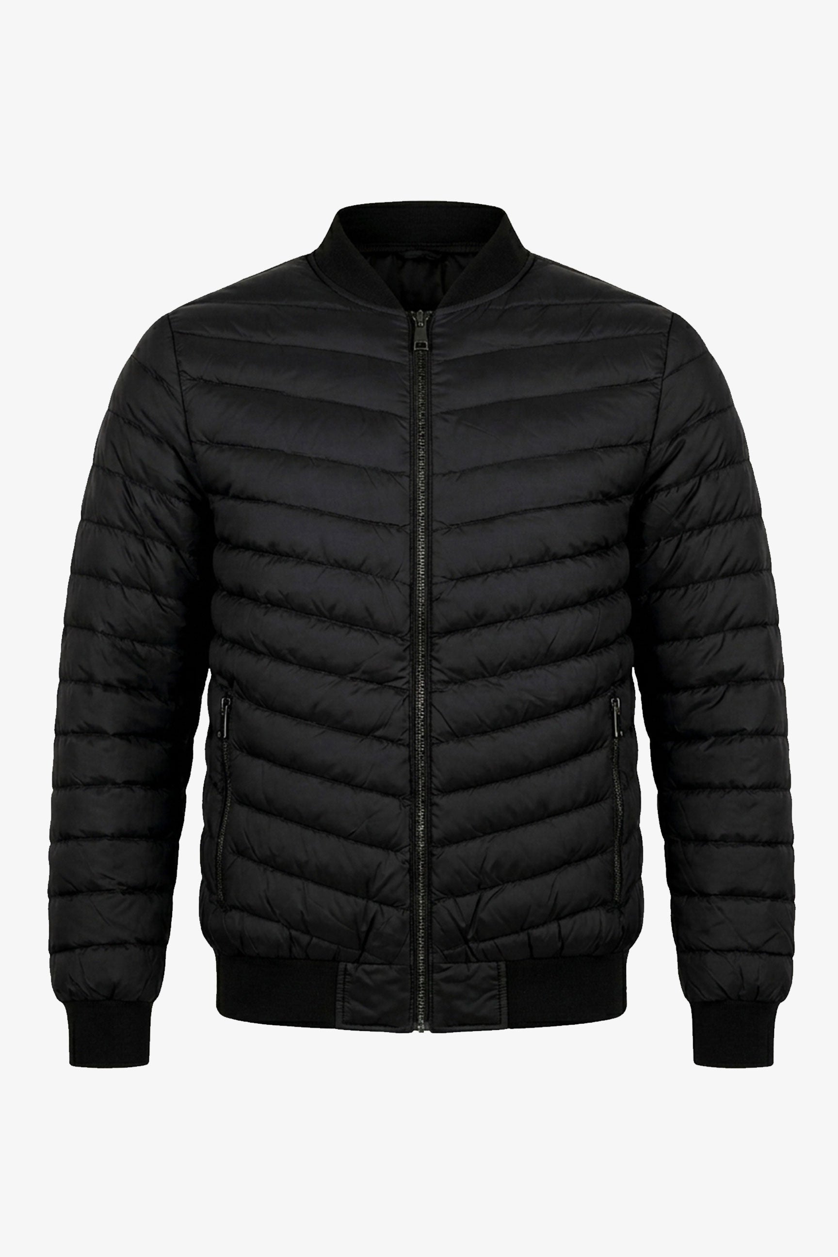 Moška črna prešita bomber jakna z zadrgo