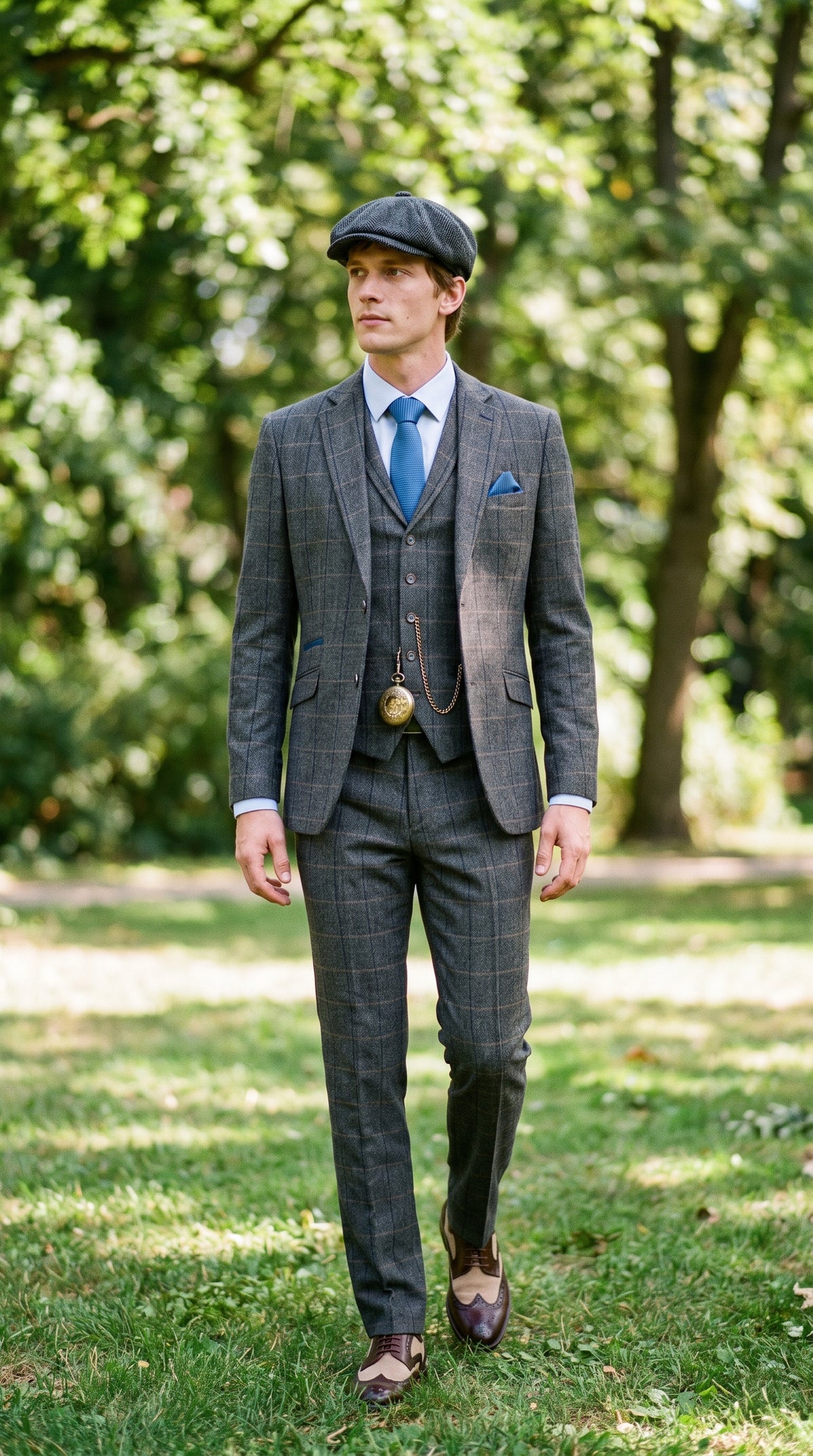 Look #132 styled with Cavani Albert - Moška tvidasta obleka s 3-delnim vzorcem ribje kosti - temno rjava