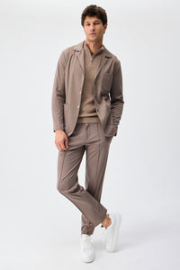 Moški taupe rjav mehki džersi blazer elegantna jakna
