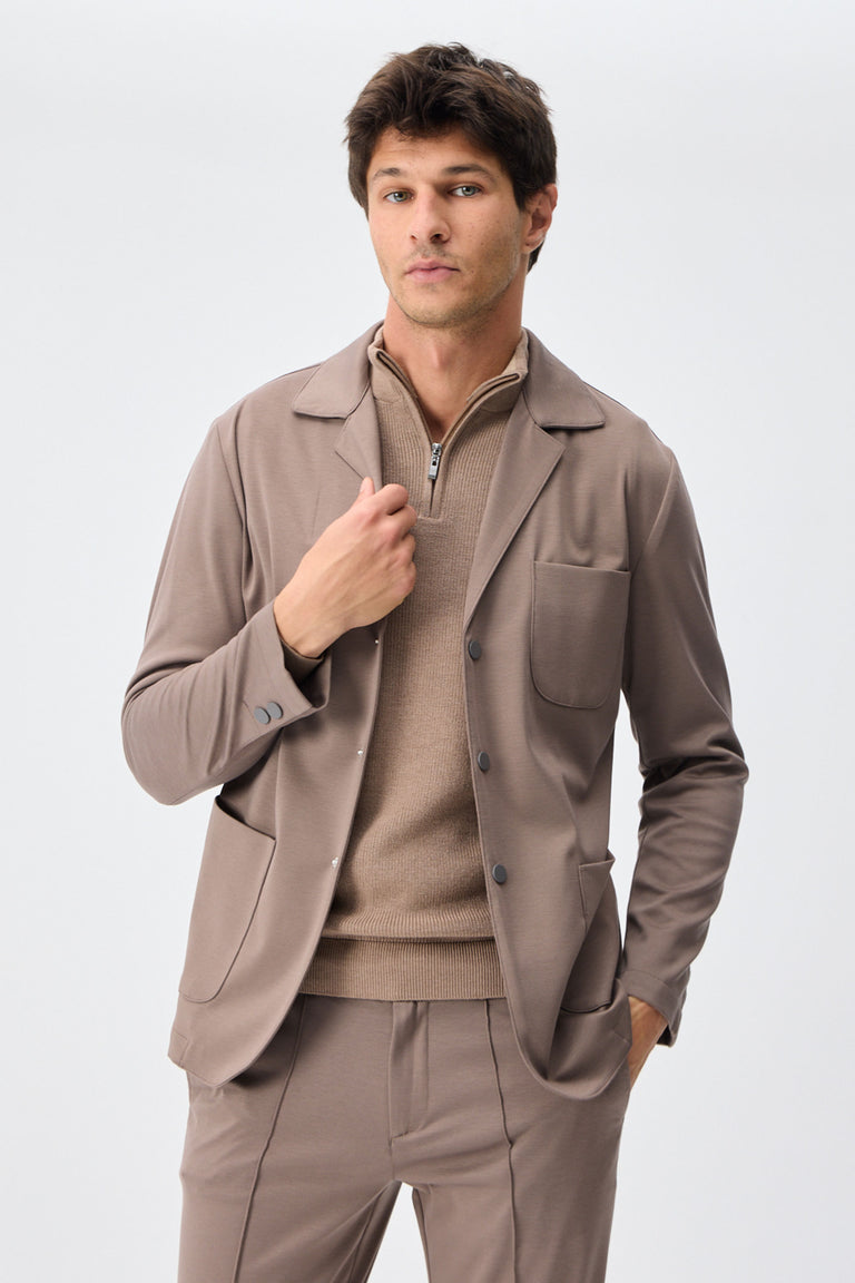Moški taupe rjav mehki džersi blazer elegantna jakna