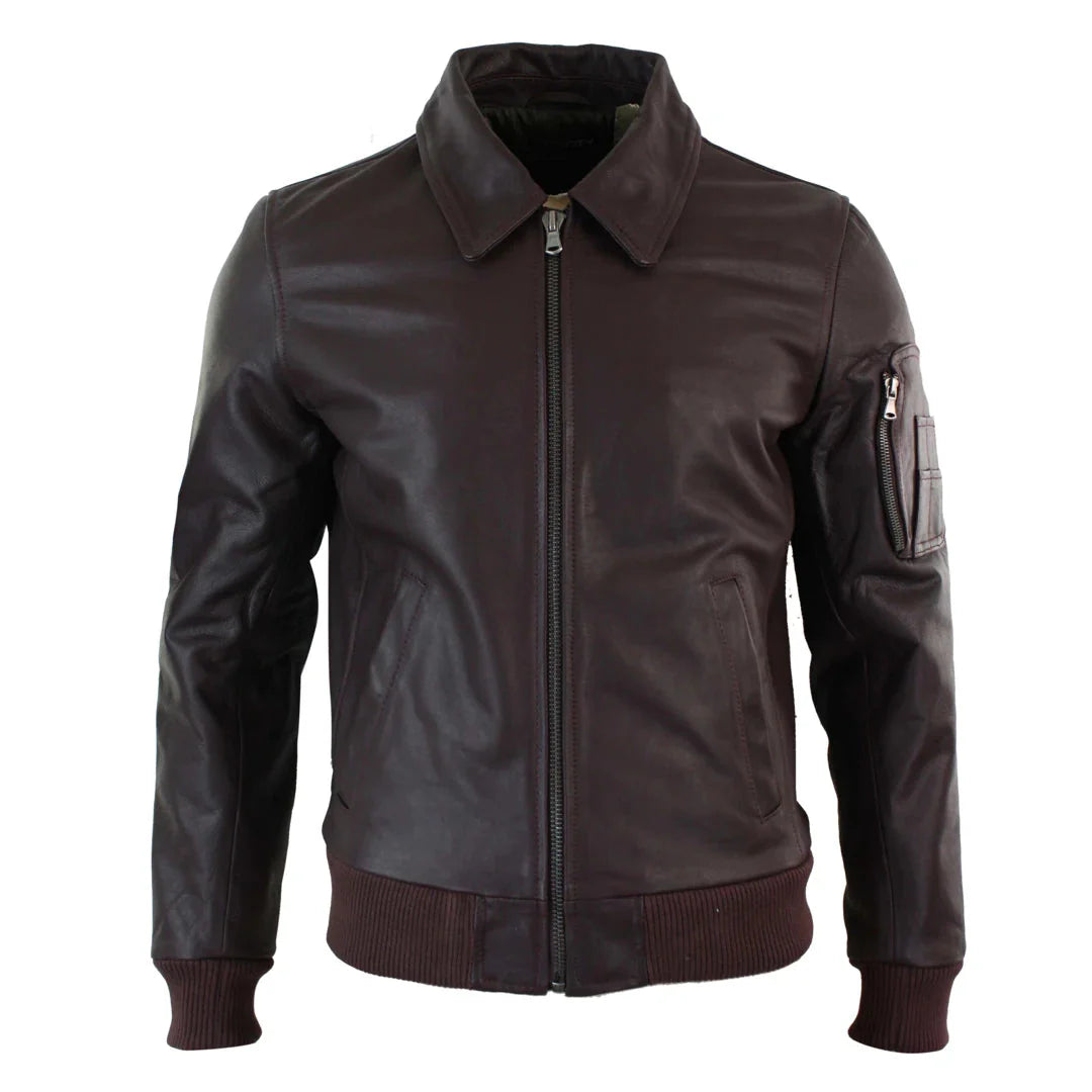 Moška usnjena pilotska jakna Harrington Burgundy Bomber Classic