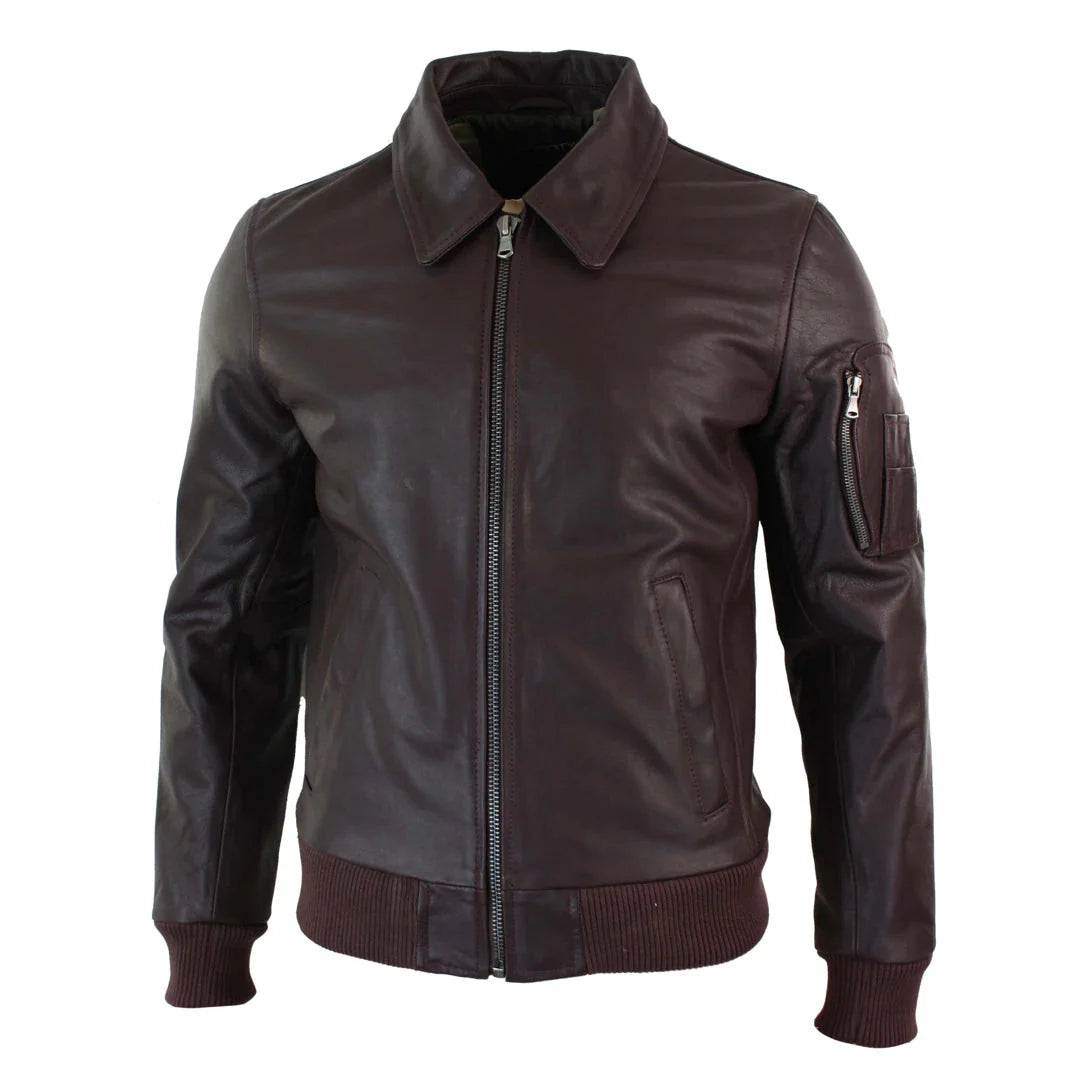 Moška usnjena pilotska jakna Harrington Burgundy Bomber Classic