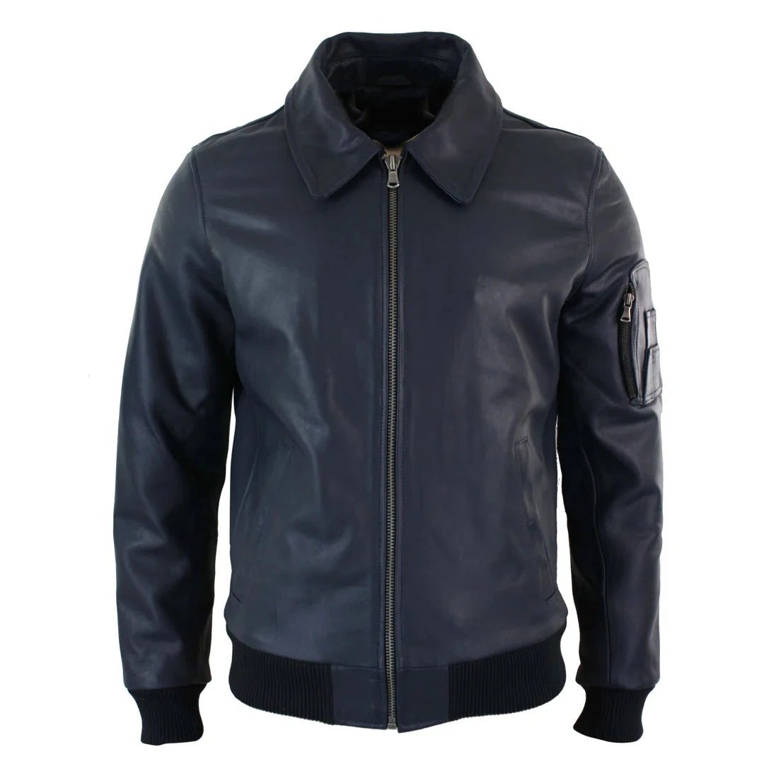 Moška usnjena pilotska jakna Harrington Navy Bomber Classic