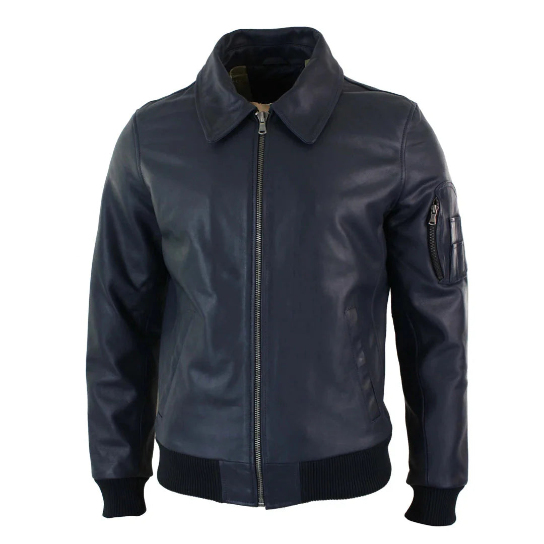 Moška usnjena pilotska jakna Harrington Navy Bomber Classic