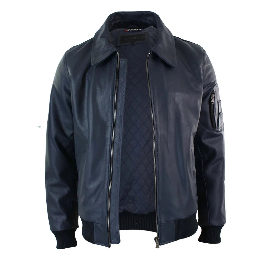 Moška usnjena pilotska jakna Harrington Navy Bomber Classic