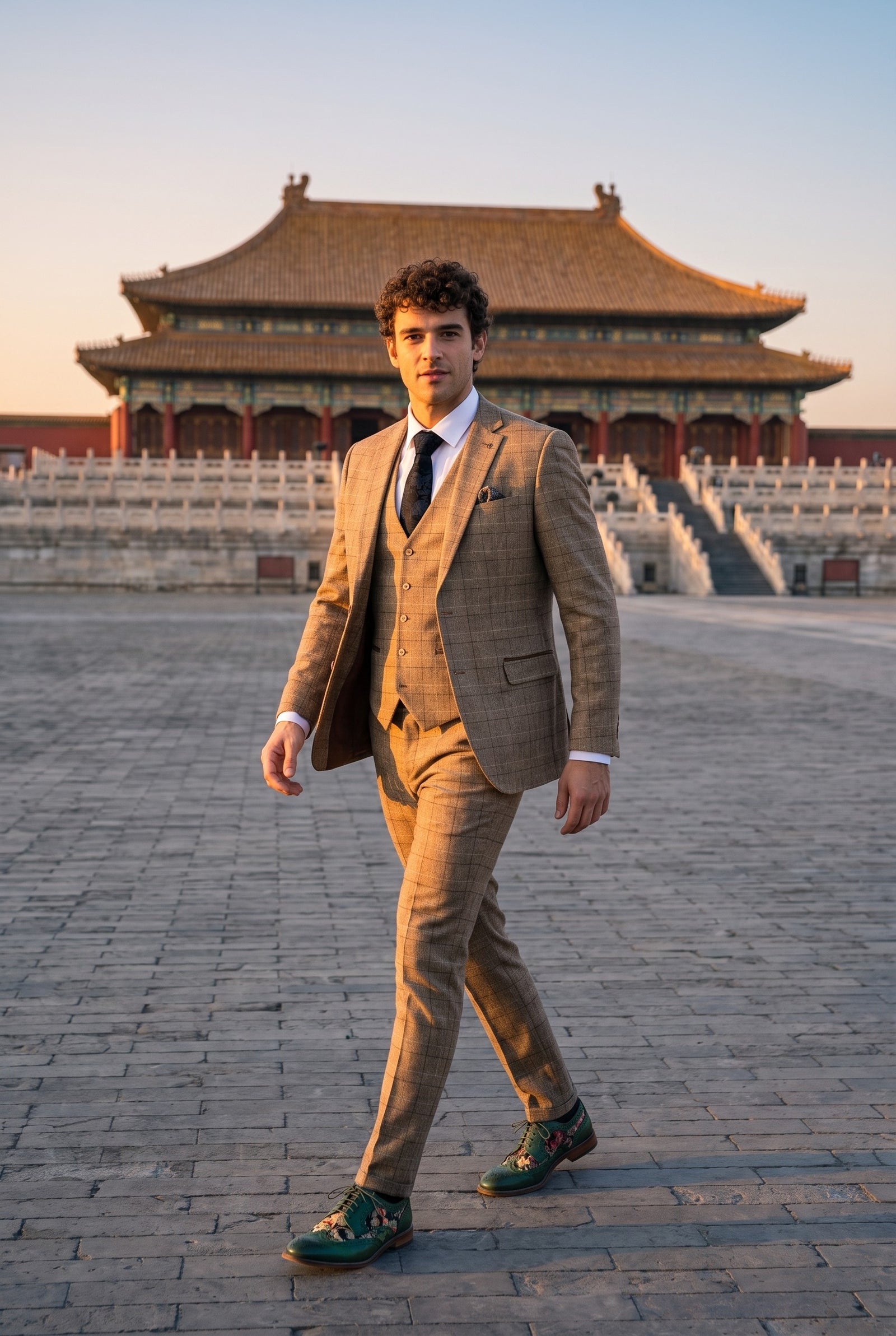Look #278 styled with Liam - Moška 3-delna rjava karo obleka