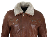 Moška črno-rjava jakna iz pravega ovčjega usnja z ovratnikom in kratko zadrgo, gumbi - lesena