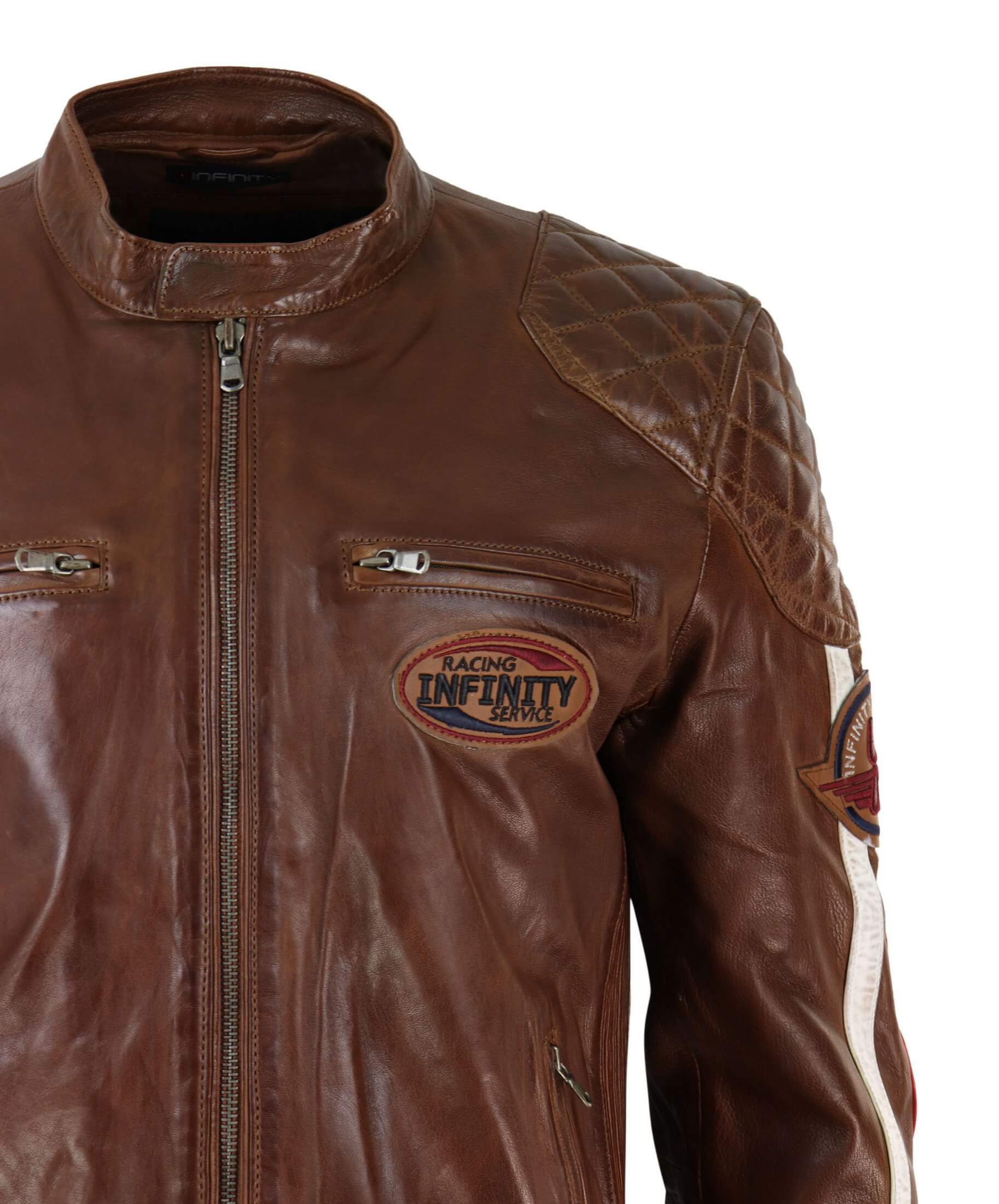 Moška dirkalna jakna iz pravega usnja, črne, temno rjave barve, s črtastimi rokavi, moto biker - lesena