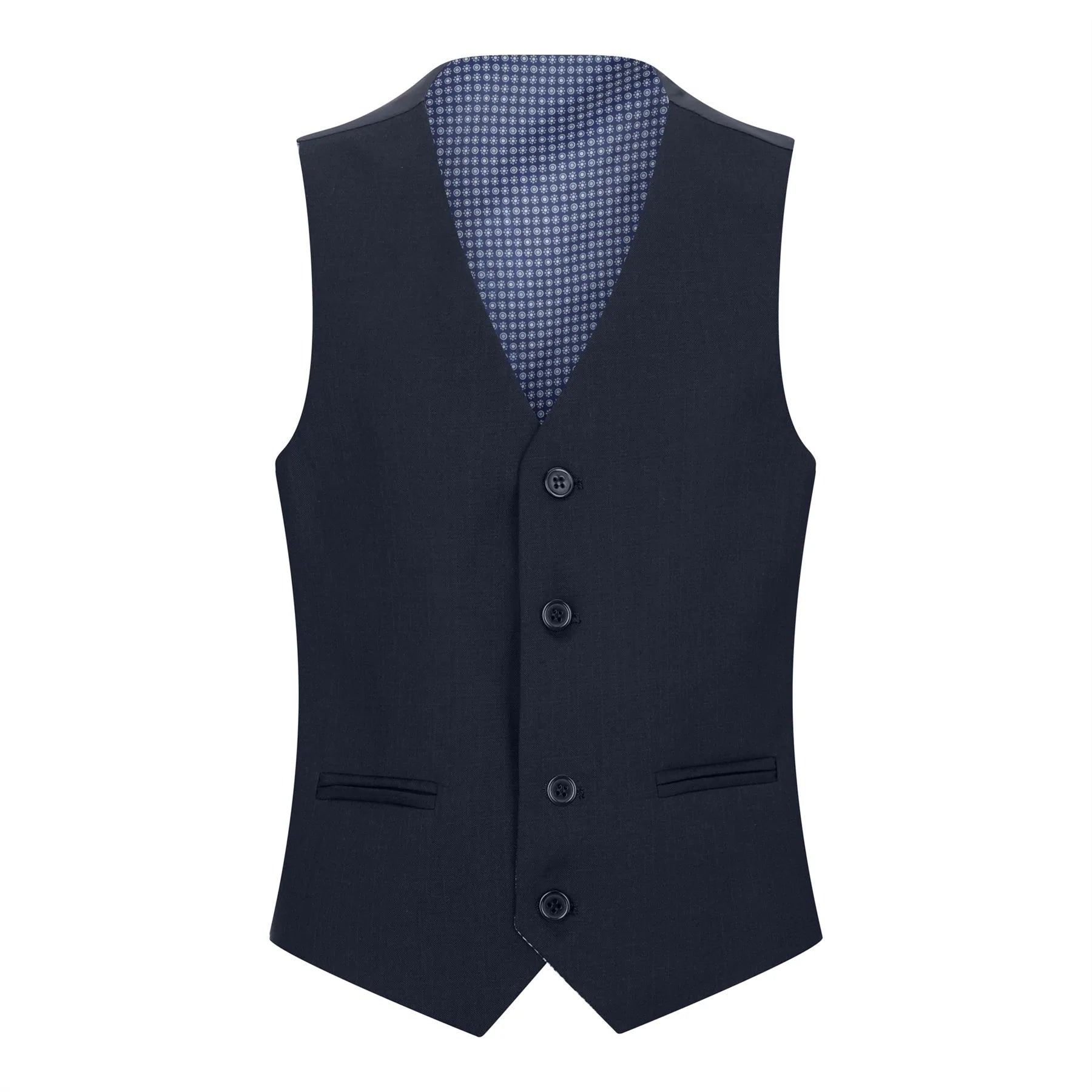 Fantje temno moder 5-delni blazer, telovnik, srajca s kravato, hlače, poročna zabava