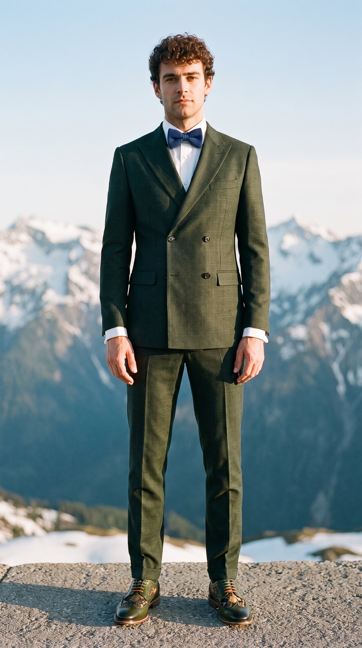 Look #345 styled with Caridi - Moška dvodelna olivno zelena obleka z dvojnim zapenjanjem