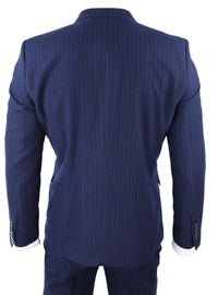 Temno modra črtasta dvoredna mafijska obleka