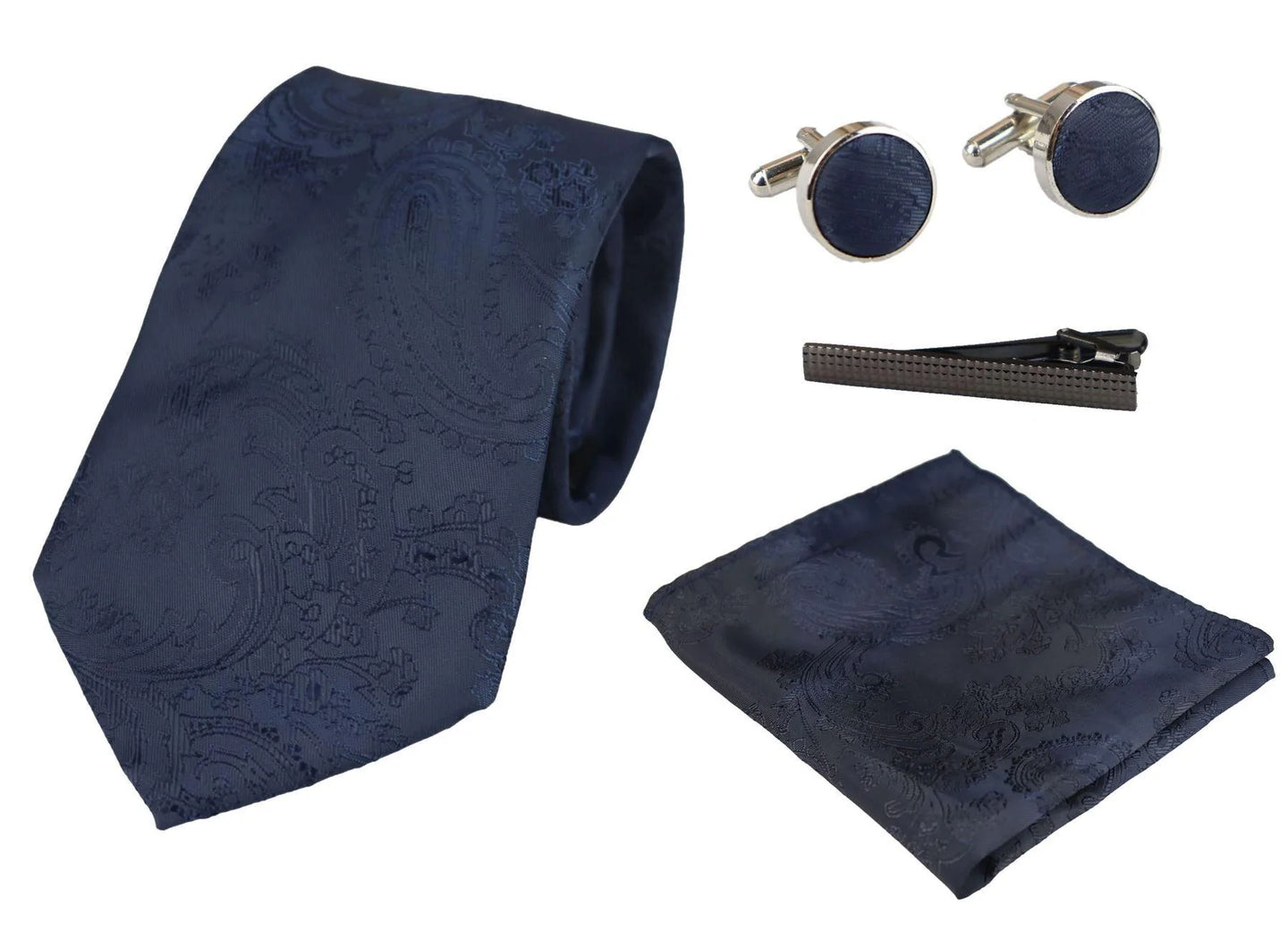 Darilni set za kravato s paisley vzorcem, mornarsko modrim vzorcem, žepni robček, manšetni gumbi, kravata s cvetličnim vzorcem in satenom