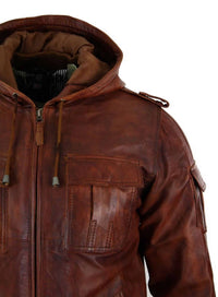 Moška bomber jakna iz pravega usnja s kapuco, rjava, vintage, prešita