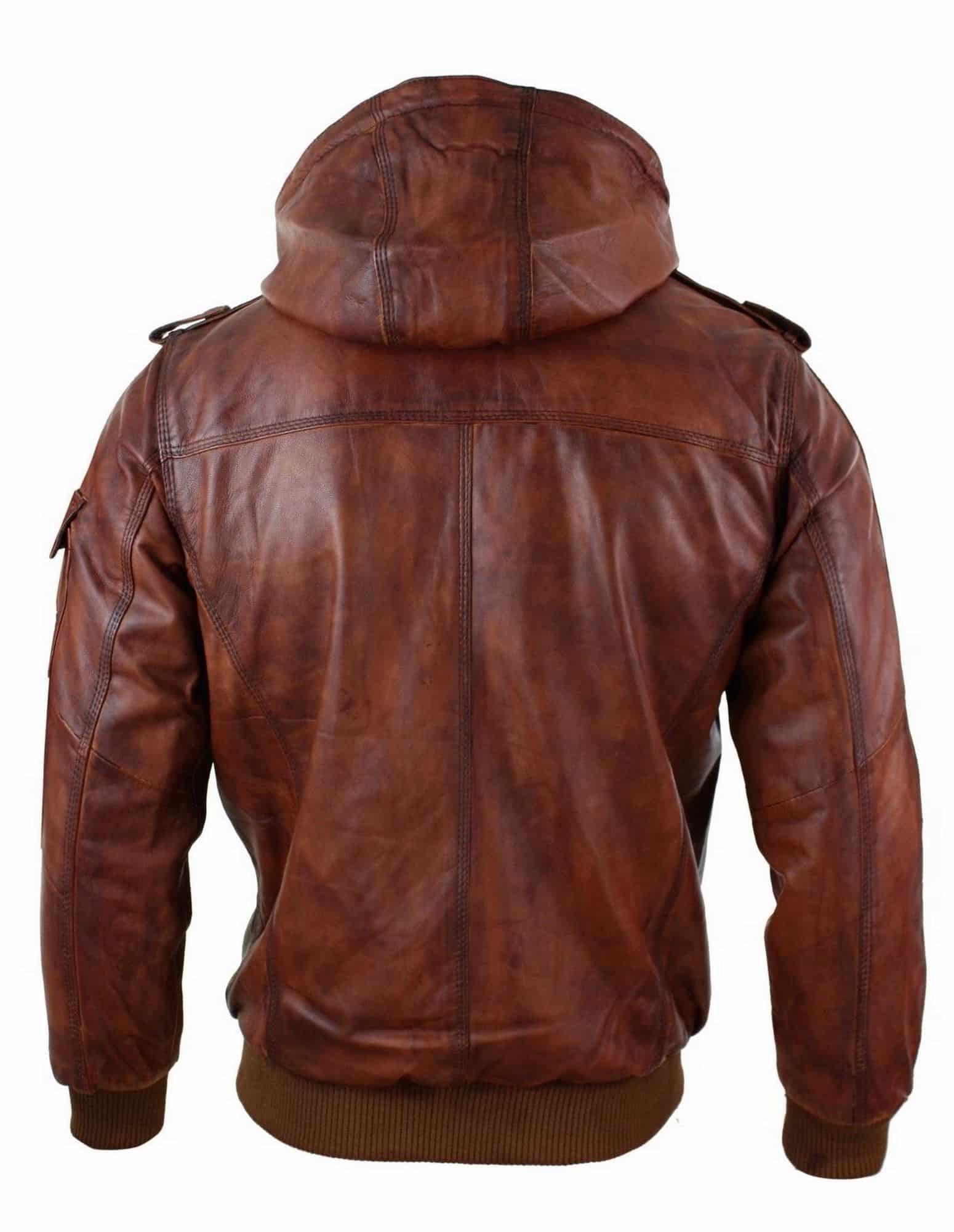 Moška bomber jakna iz pravega usnja s kapuco, rjava, vintage, prešita