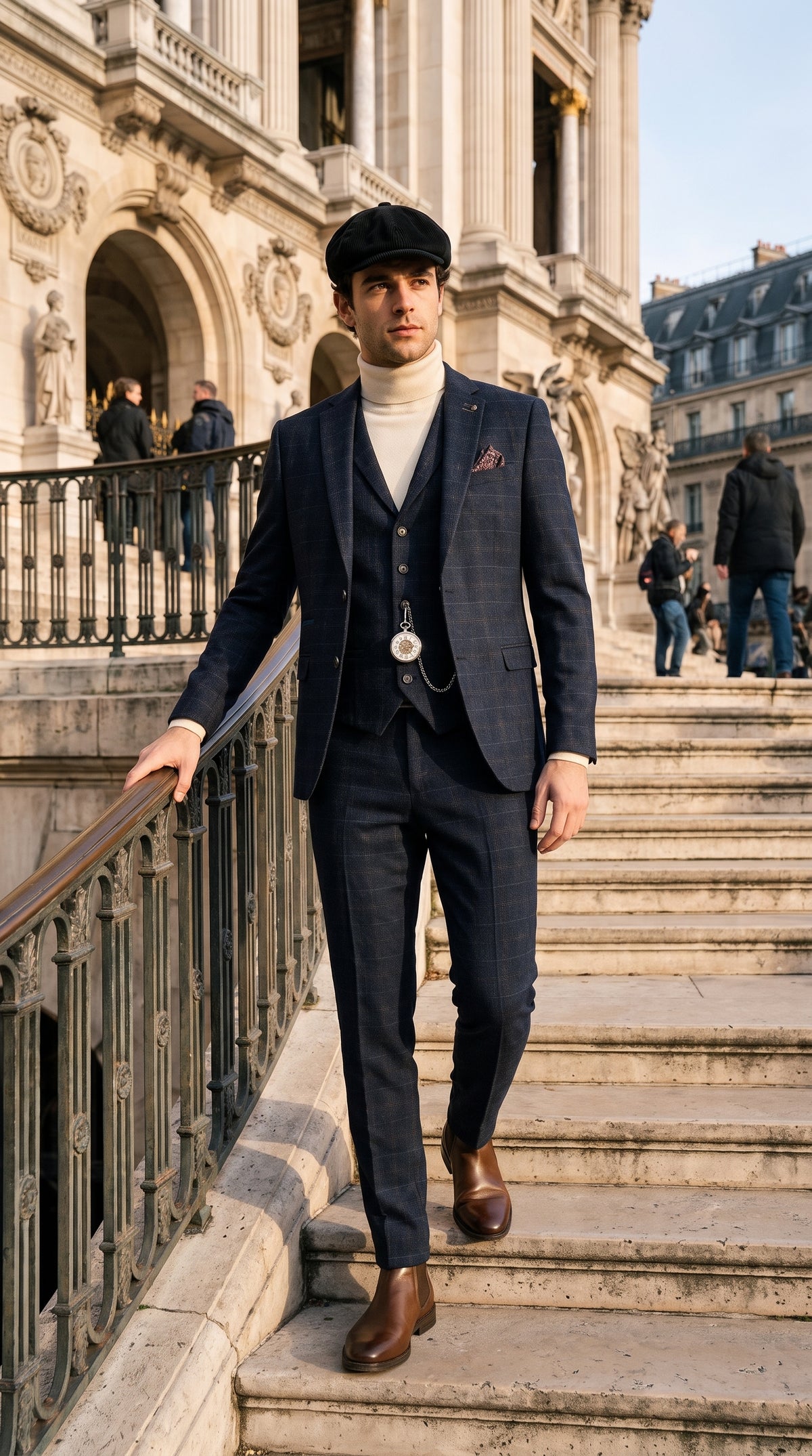 Look #133 styled with Moška mornarsko modra 3-delna tvidasta obleka slim fit Ryan