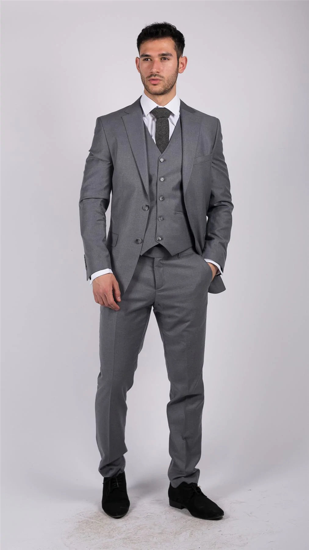 Moška klasična siva 3-delna obleka slim fit vintage retro elegantna formalna poroka
