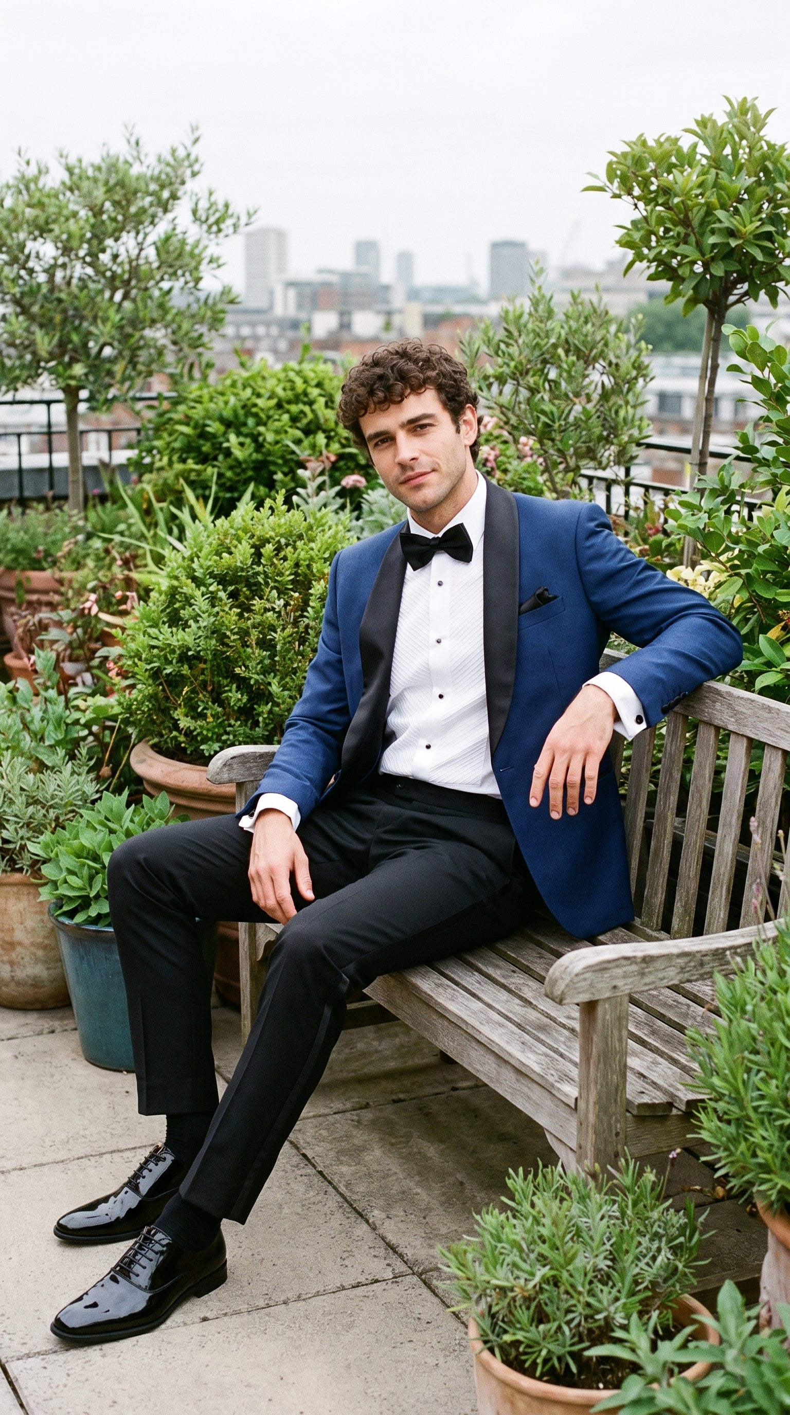 Look #800 styled with Aspen - Moški moder dvodelni smoking s šal ovratnikom