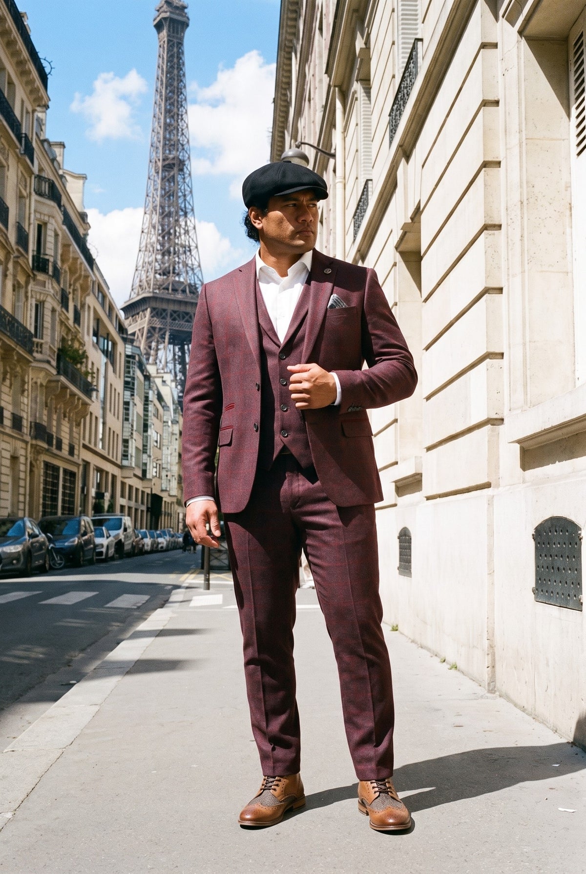 Look #990 styled with Moška 3-delna obleka iz volnenega tvida s karo vzorcem Gatsbyja iz 20. let 20. stoletja