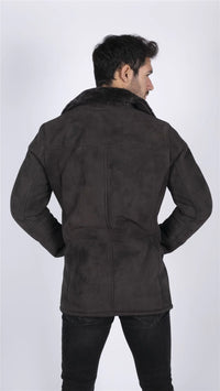 Moški plašč iz prave ovčje kože, rjav, vintage, klasičen 3/4 suknjič z gumbi in V-izrezom