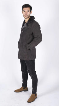 Moški plašč iz prave ovčje kože, rjav, vintage, klasičen 3/4 suknjič z gumbi in V-izrezom