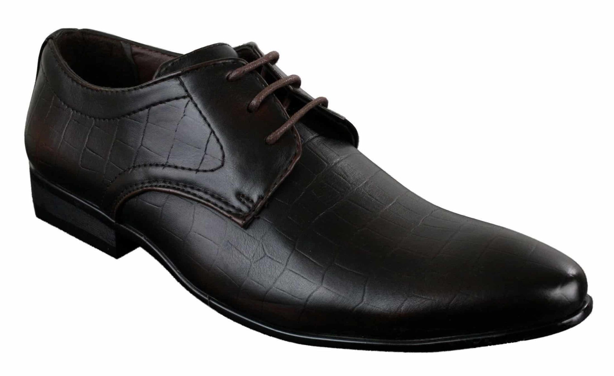 Moški črno-rjavi čevlji iz umetnega usnja s krokodilsko kačo in vezalkami, elegantni formalni špičasti