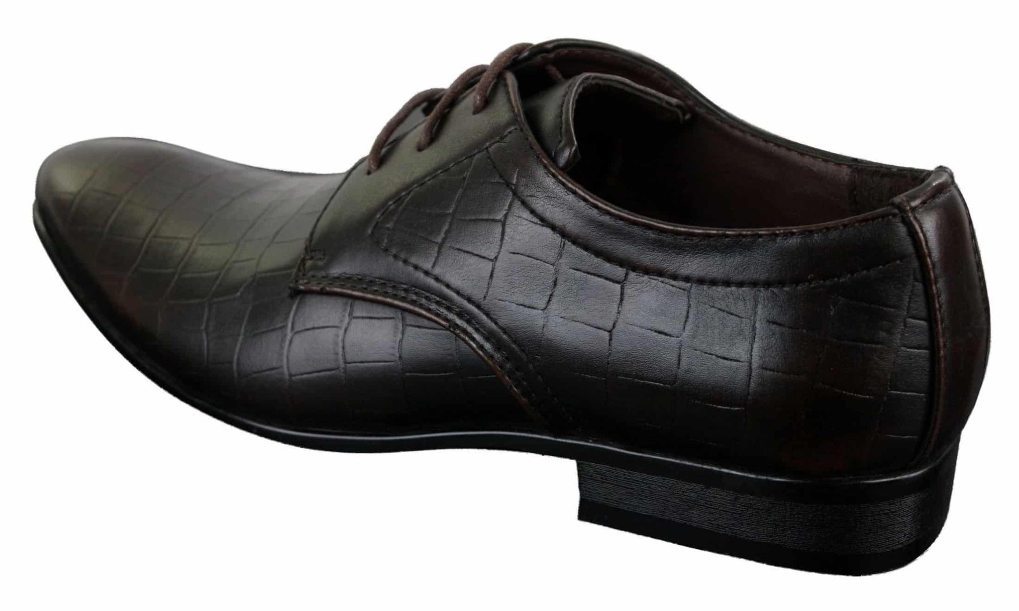 Moški črno-rjavi čevlji iz umetnega usnja s krokodilsko kačo in vezalkami, elegantni formalni špičasti